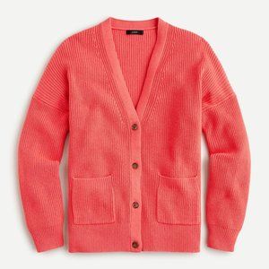 J. Crew V-Neck Cotton and Cashmere Cardigan in Poppy
